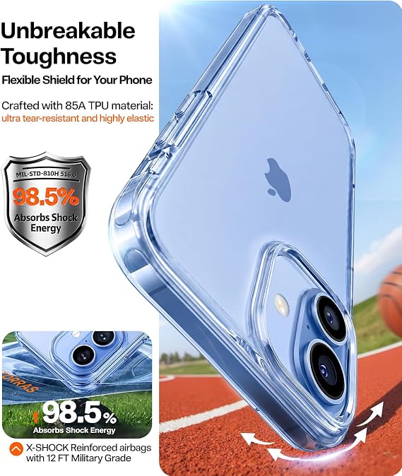 iPhone 17 Clear Mist Blue Case 6.3 Inch Anti Yellowing Protective Cover