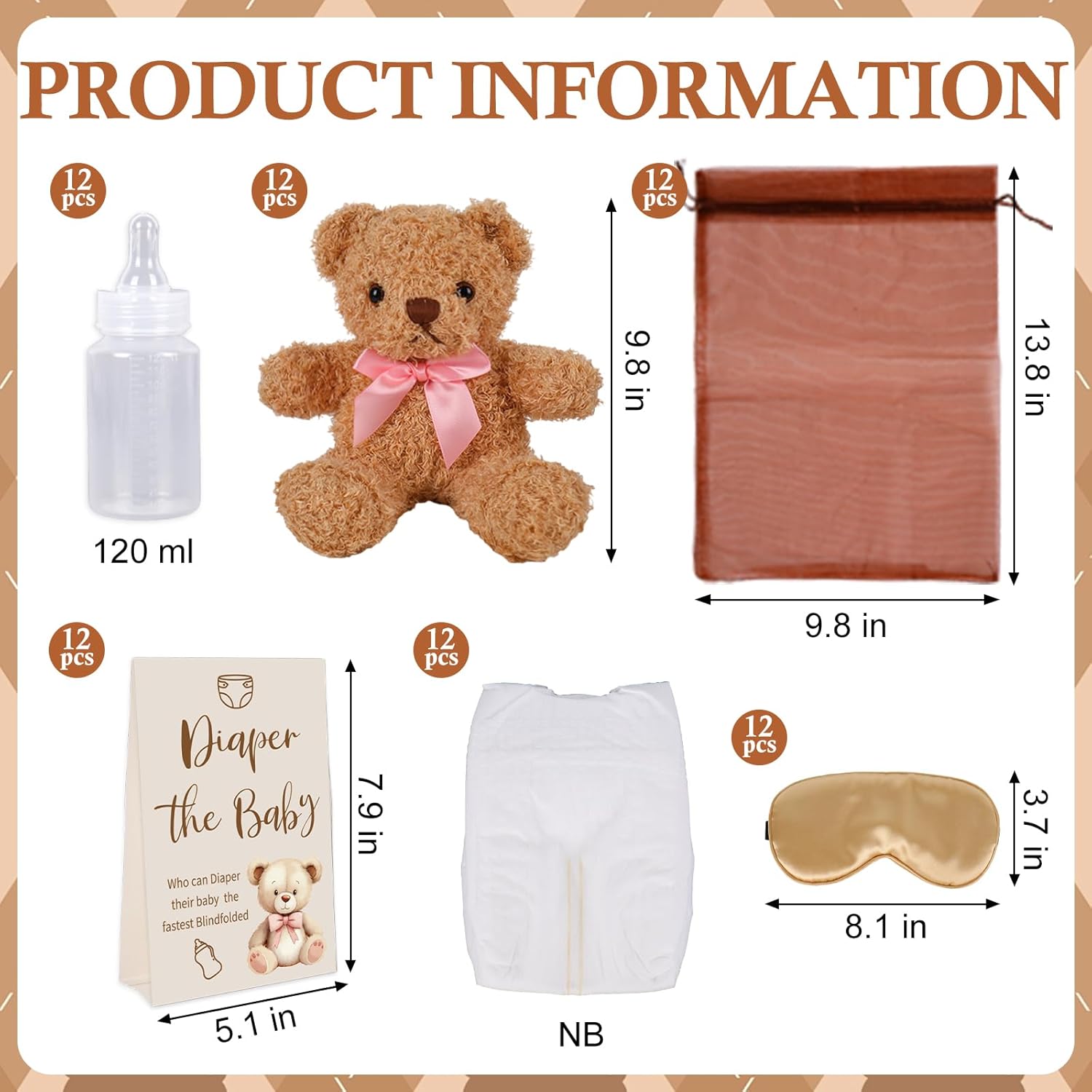 61Pcs Bear Blindfolded Diaper Changing Baby Shower Game Set Funny Baby Dolls Diapers Eye Masks Milk Bottles For Gender Reveal Party Game Prize Gift Supplies