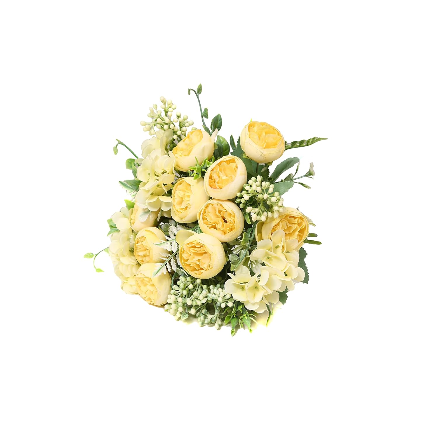 Artificial Flowers Fake Peony Silk Mini Plastic Bridal Flowers For Diy Wedding Bouquets Home Decorations 4 Packs(Light Yellow)