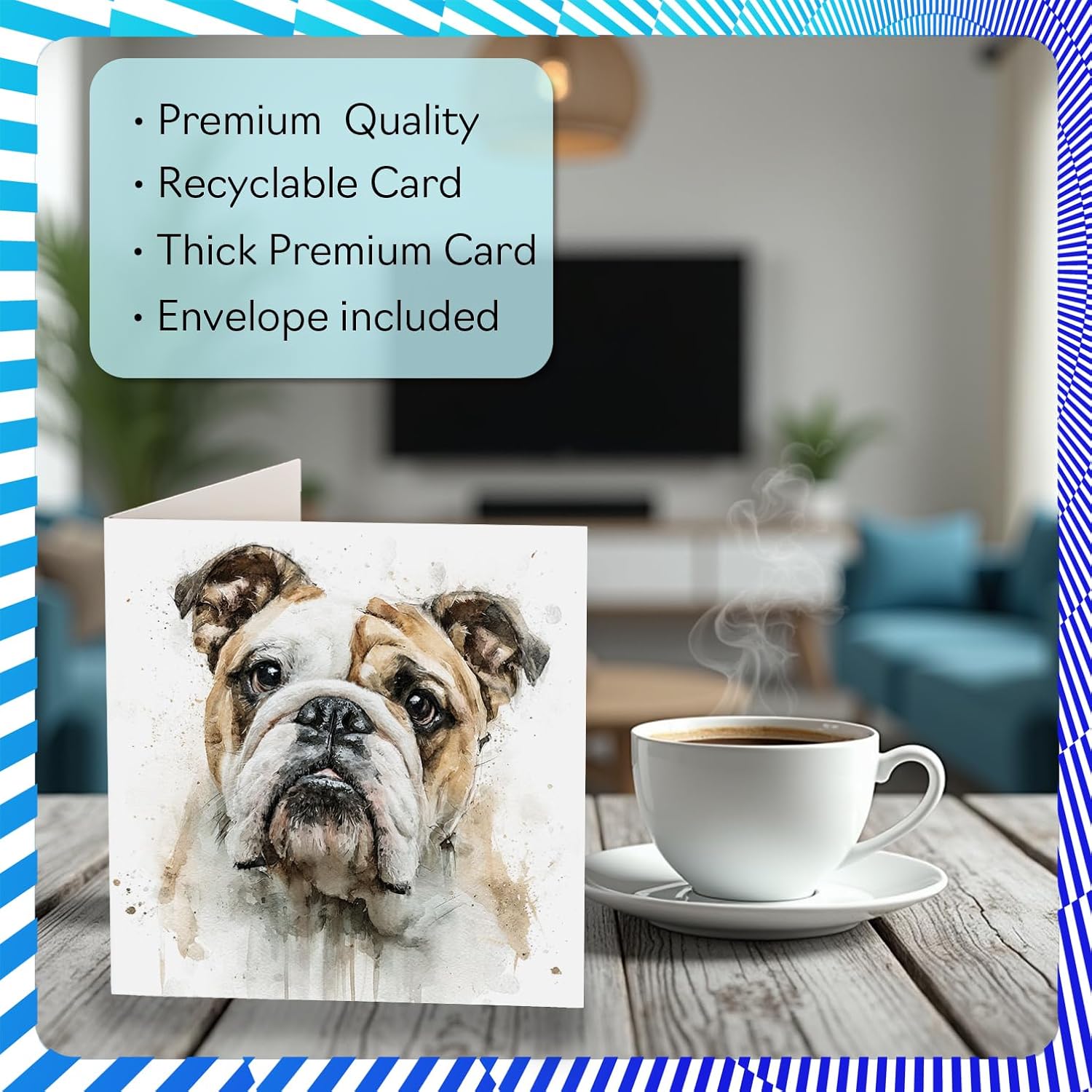 Bulldog Birthday Card For Men Women - Dog Breeds - Happy Birthday Card For Uncle Brother Cousin Friend, 5.7 Inch Bday Greeting Cards