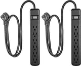 Surge Protector Power Strip 6 Outlets 450J 3FT Flat Plug Extension Cord 2 Pack Black