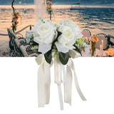 Wedding Bouquets For Bride, White Champagne Artificial Roses Flowers Artificial Bridal Bouquet, Peonies Artificial Flowers For Bride Holding Flowers For Wedding (Milky White)