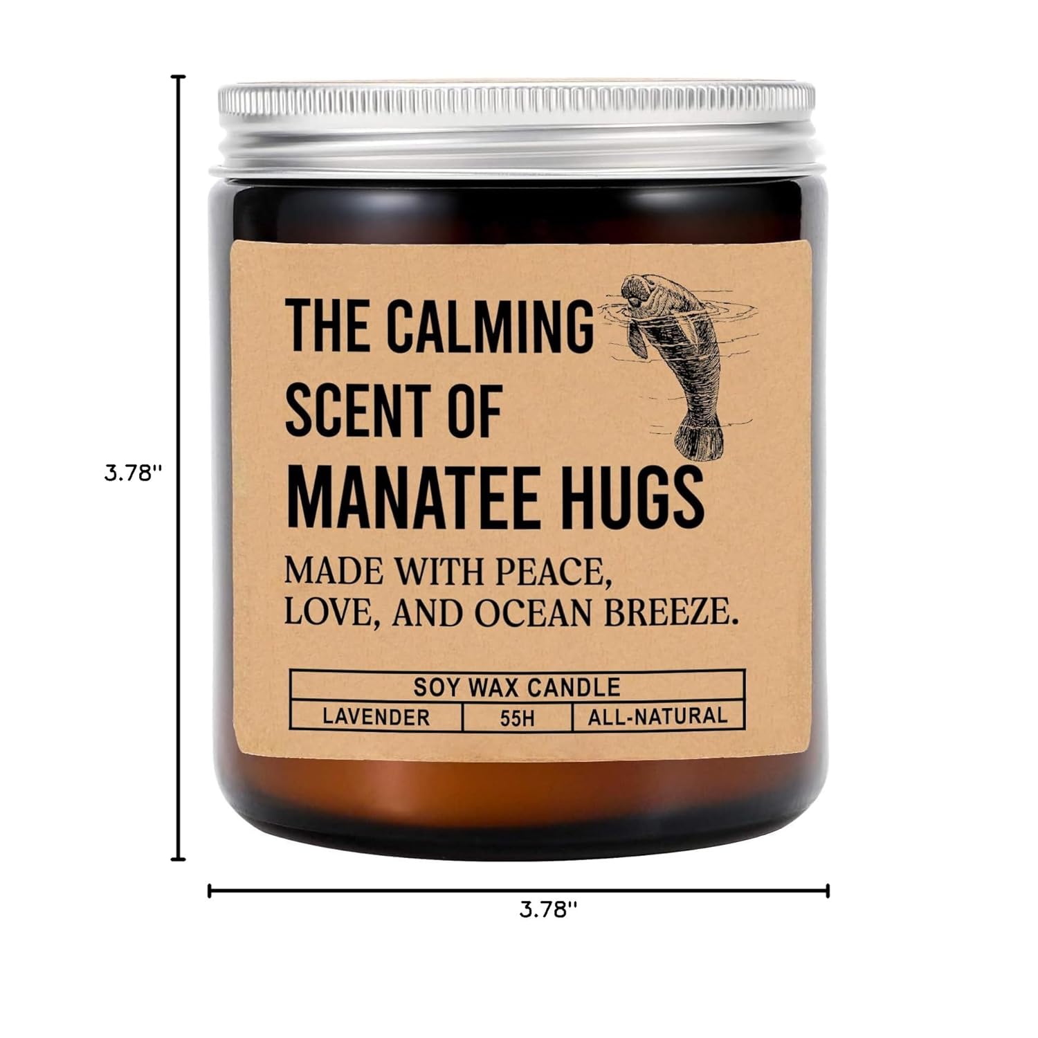 The Calming Scent Of Manatee Hugs Candle - Funny Manatee Hugs Jar Candle - Lavender & Mandarin Scented Soy Wax Candle, 8Oz