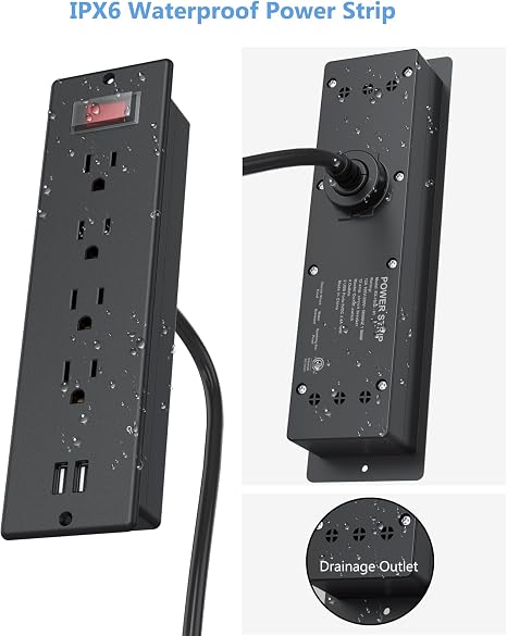 Recessed Power Strip 4 Outlets 2 USB Waterproof Furniture Desk Table Mount