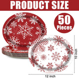 50 Pcs Christmas Oval Paper Plates 10" X 12",Large Disposable Xmas Party Decorations Paper Winter Snowflake Plates For Xmas Holiday New Year Dinner Party Supplies,50 Guests
