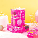 Birthday Wrapping Paper - Mini Roll - 17 Inch X 16.5 Feet - Gold Foil Hot Pink Happy Birthday Wrapping Paper For Kids, Girls, Women, Baby Shower