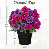 Artificial Potted Pansy Flowers, 13.7’’ Purple & Fuchsia Faux Pansy Arrangement In Black Pot, Lifelike Fake Flowers For Indoor Outdoor Spring Decor, Table Centerpiece, Porch Patio Home Décor