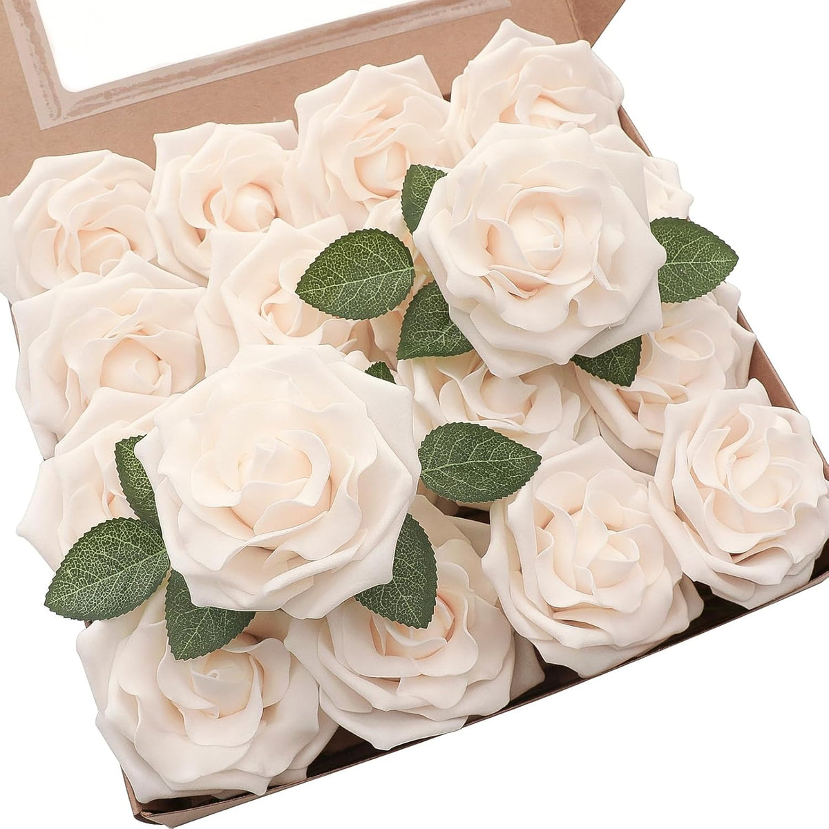 Artificial Flowers 16Pcs 3.5" Real Looking Cream Foam Fake Avalanche Roses With Stems For Diy Wedding Bouquets Bridal Shower Centerpieces Floral Arrangements Party Tables Home Decorations