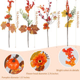 4 Pcs Artificial Fall Flowers For Decoration Fall Floral Picks Pumpkins Berries Maple Leaves Silk Mums Branches Floral Stems Bouquet For Autumn Harvest Vase Flower Arrangements Table Wedding