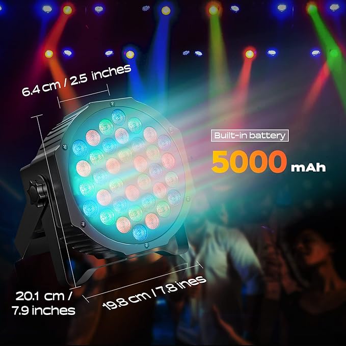 8 Pack RGB 36 LED Battery Powered DJ Uplights 36W Sound Activated Remote Control
