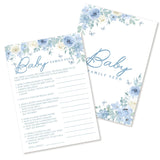Blue Floral Family Feud Game, Baby In Bloom Baby Shower Games For Girl Boy, 25 Game Card & 1 Answer Card-A06