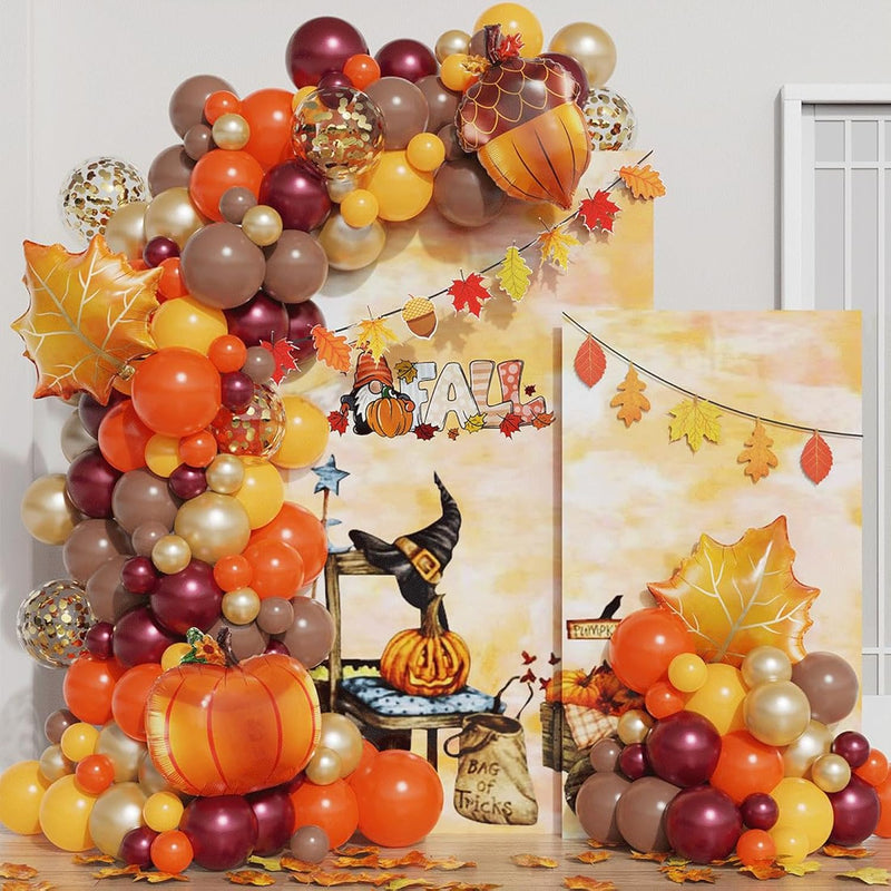 Fall Balloon Garland Arch Kit, Orange Brown Burgundy Gold Mustard Yell