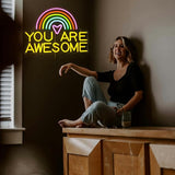You Are Awesome Neon Sign Rainbow LED Wall Light USB Dimmable Decor for Classroom Bedroom Party