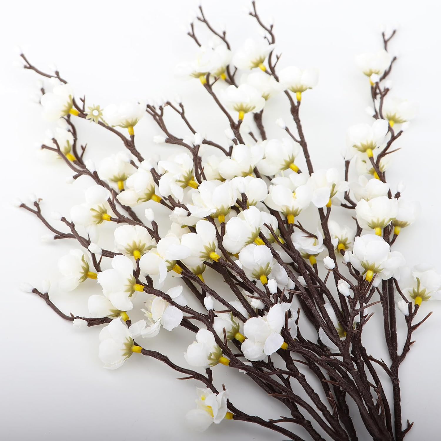 6 Pcs Artificial White Plum Blossom Set, Fake Flowers Bouquet For Home Kitchen Office Hotel Decoration, Centerpiece, Wreath, Floral Arrangement