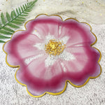 13'' Large Floral Tray Mold + 4'' Flower Geode Coaster Silicone Molds (No Designs, 5 Pieces, White, Silicone, Single Piece Construction)