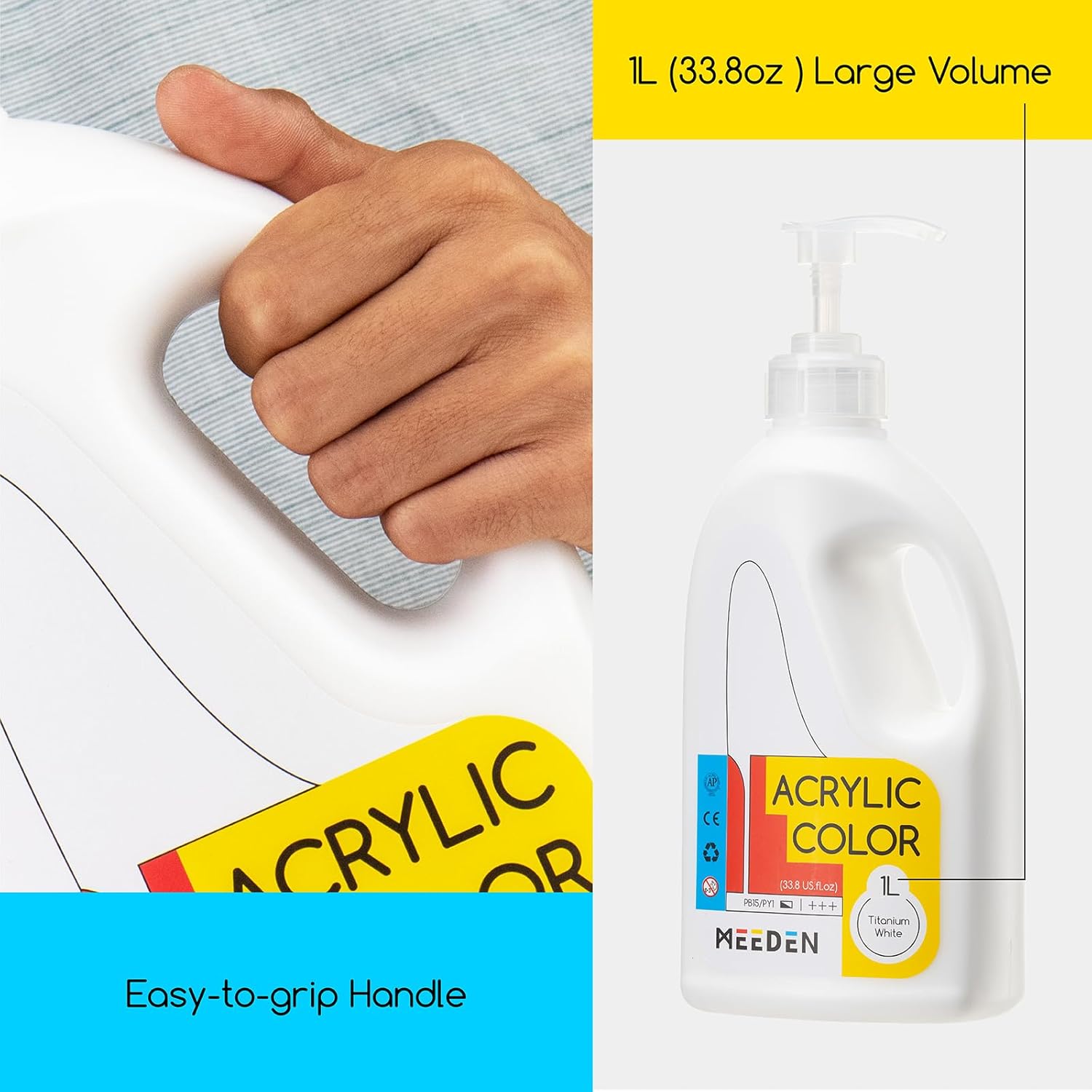 Titanium White Acrylic Paint: 1 L /33.8 Oz White Liquid Paint With Pump Lid - Soft Body Art Paints For Canvas, Studio, School, Wall & Poured Paintings
