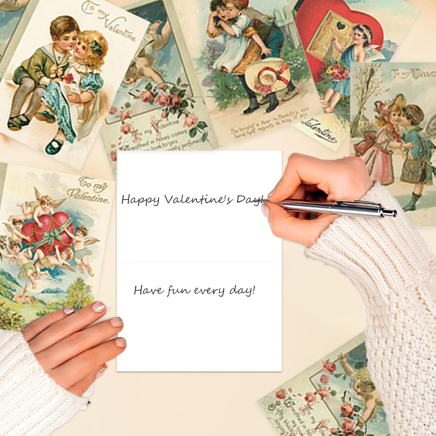 24Pcs Vintage Valentines Day Cards With Kraft Paper Envelopes And Stickers Retro Couple Valentine'S Day Greeting Cards For Classroom Exchange Wedding Engagement Anniversary