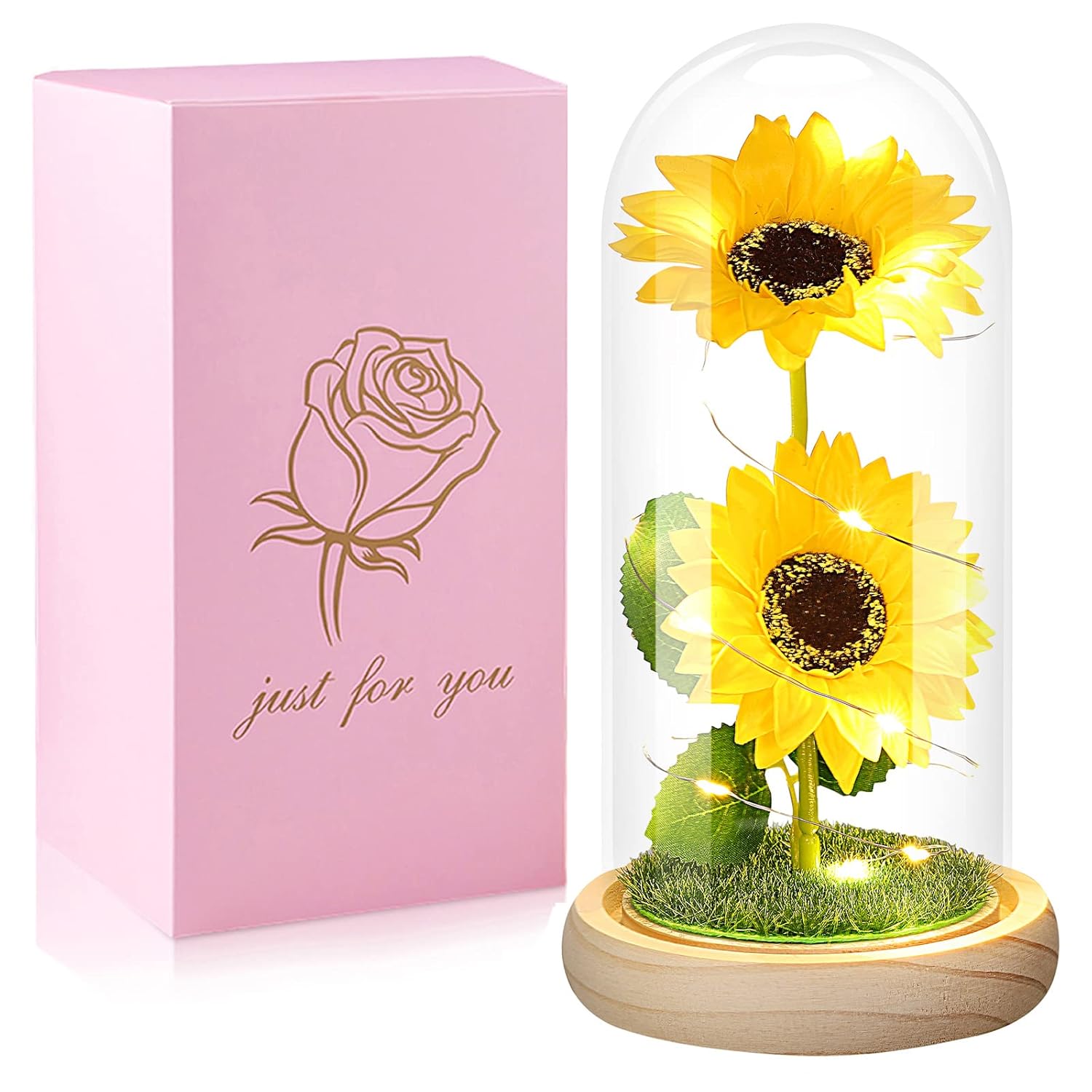 Valentines Day Rose Gifts For Her,Valentines Gifts For Women,Valentines Birthday Gifts For Women,Valentine'S Day Flowers Gifts For Mom Girlfriend Wife,Sunflower In A Glass Dome Gifts For Valentine Day