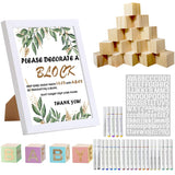 Baby Shower Blocks Game Sign Sets 45Pcs Blank Wooden Blocks 24Pcs Acrylic Paint For Baby Shower Activity Craft