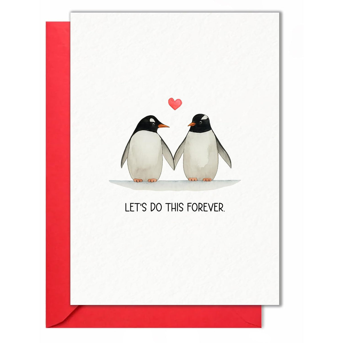 Valentines Day Card For Him, Her – Cute Penguin Love Card With Heart – Romantic Anniversary Card For Couple, Husband, Wife – Sweet Love Gifts For Valentine Or Any Occasion For Men, Women - Folded Card 5"X7" With Red Envelope