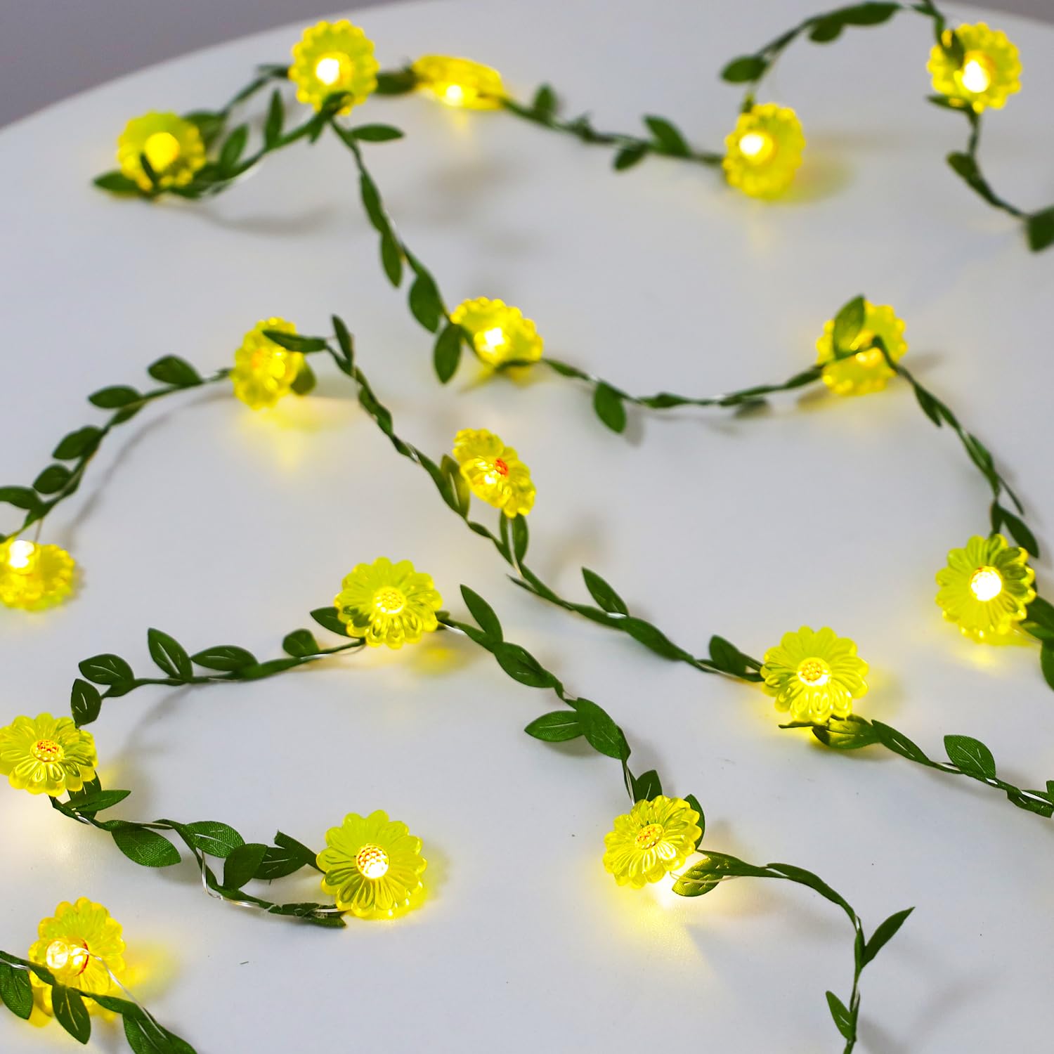 Sunflower Decor Flower String Lights Vines With Fairy Lights Christmas, 30 Led Copper Wire With Remote Control Battery O