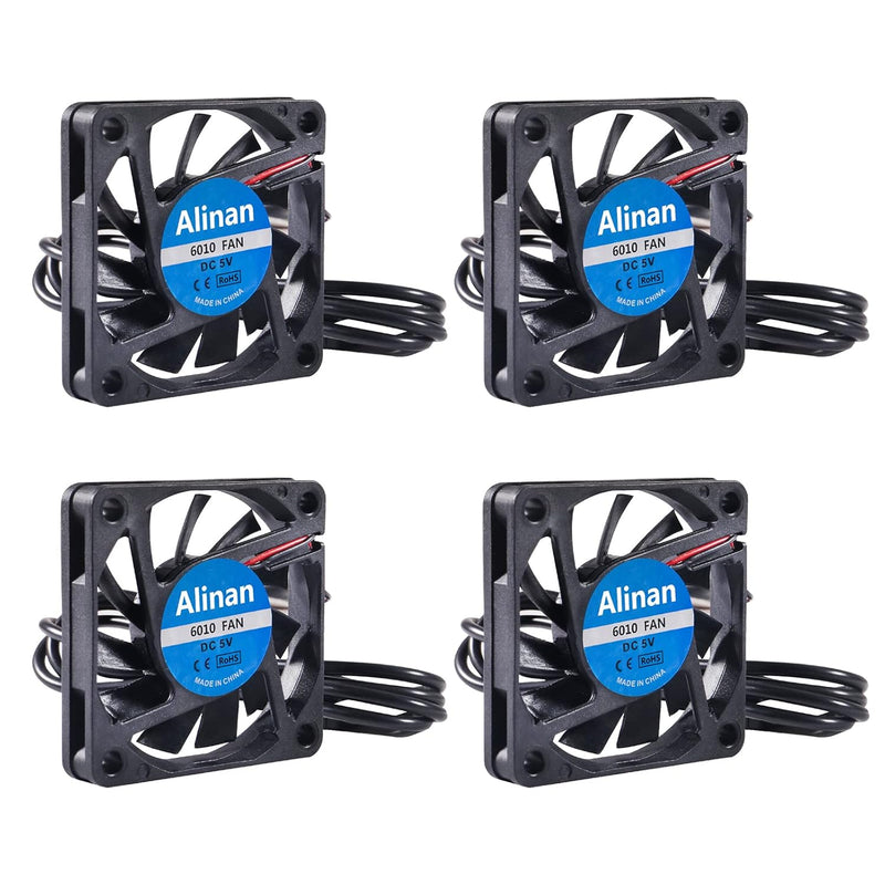 4Pcs 6010 5V Fan Usb Port 60X60X10Mm 2-Pin Sleeve Bearing Brushless Dc Cooling