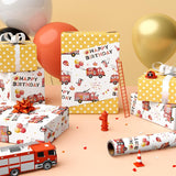 Fire Truck Birthday Wrapping Paper - 1 Roll 17”X 33Ft Truck Cars Gift Wrap Supply Happy Birthday Wrapping Paper For Kids Baby Boy Shower Party Favor