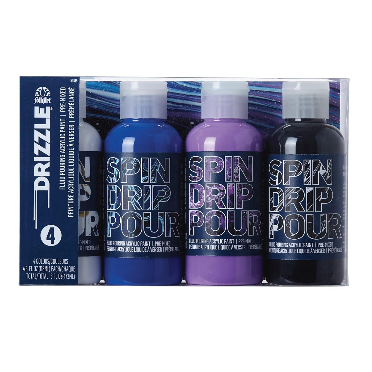 FolkArt Drizzle Pre-Mixed Acrylic Pouring Paint Set, in a Galaxy Set of 4 Premium High Gloss Finish Fluid Pouring Paints Perfect for Indoor & Outdoor Arts and Crafts Projects, 50415