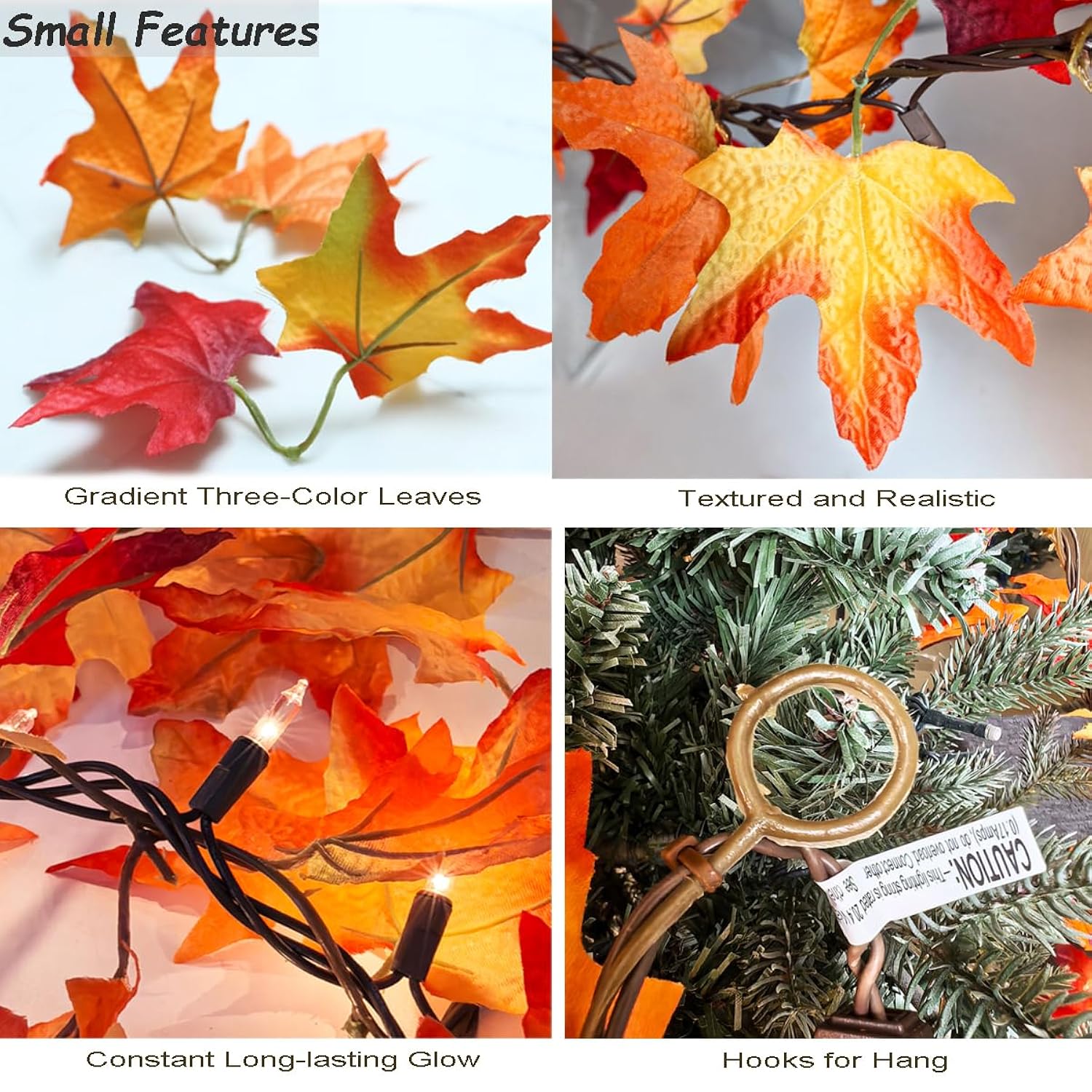 Halloween Decor Garland With Lights Plug In String Lights, Autumn Leaf Fairy Light For Festival Lighting Strings Indoor