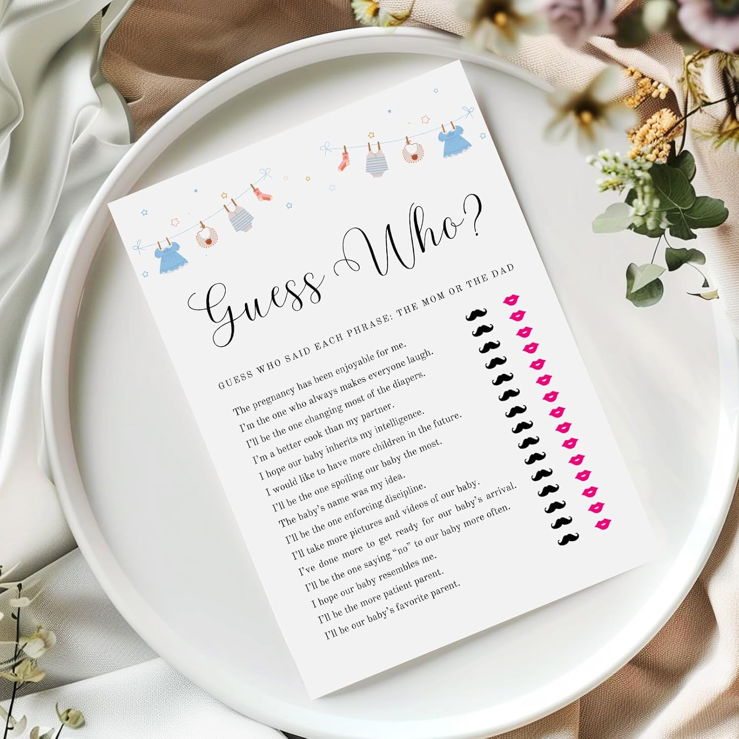 30 Pack Baby Shower Games Guess Who Mommy Or Daddy - Fun Baby Shower Games Activity For Boy Or Girl - Gender Neutral - Minimalist Theme