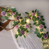 6Ft Artificial Flower String Lights Battery Operated Rose Floral Garland With 20 Led Fairy Lights,Silk Hanging Pink Rose Flower Vines For Wedding Party Garden Home Table Wall Decor (Purple)