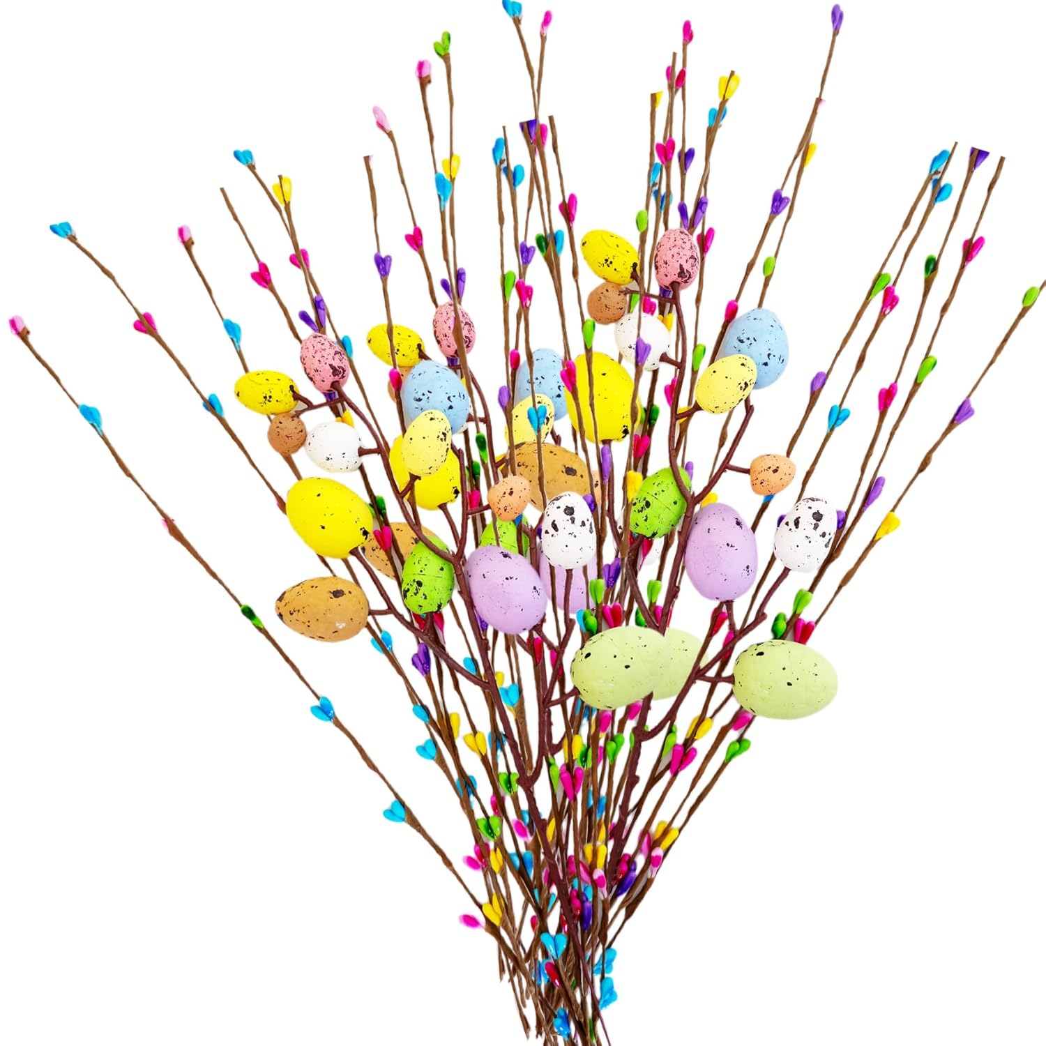 33Pcs Artificial Easter Spray Vine With Pastel Easter Eggs And Berries - Decorative Spring Floral Stems - Easter Egg Twig Branches For Floral Arrangement - Centerpiece Wreath Decoration