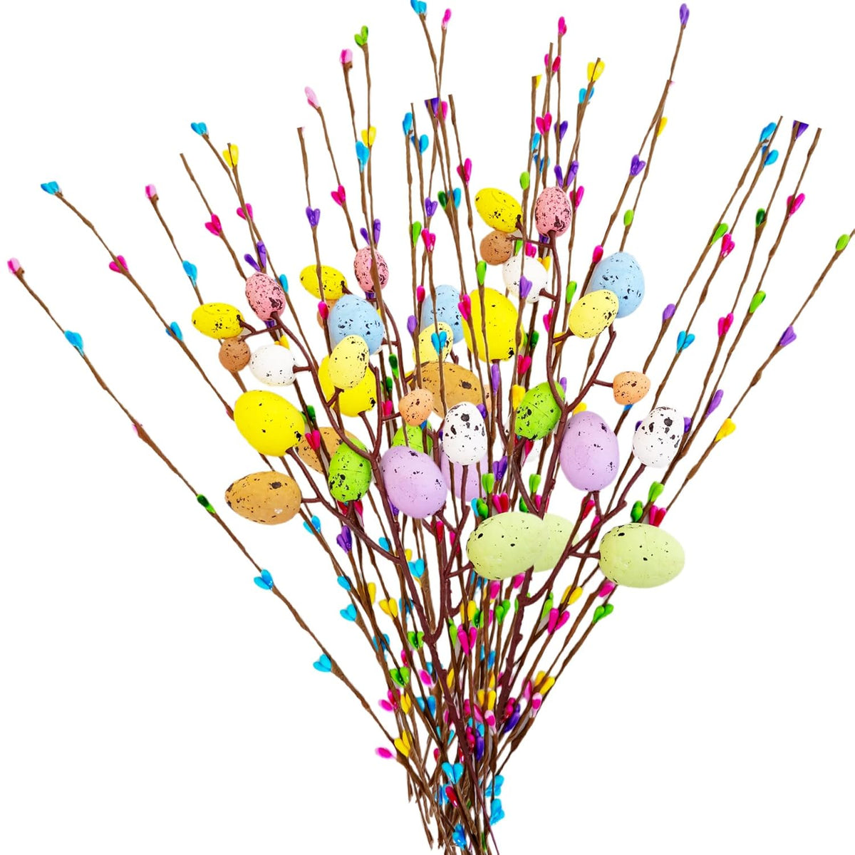 33Pcs Artificial Easter Spray Vine With Pastel Easter Eggs And Berries - Decorative Spring Floral Stems - Easter Egg Twig Branches For Floral Arrangement - Centerpiece Wreath Decoration