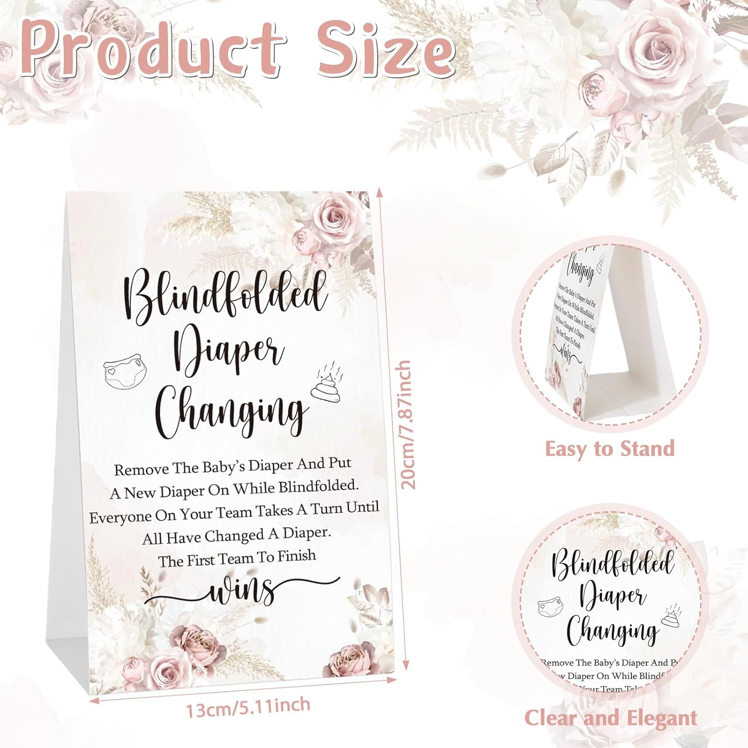 9 Pc Baby Shower Game Set - Blindfold Diaper Changing Race With Blindfolds & Diapers (Rose, Flesh Pink)