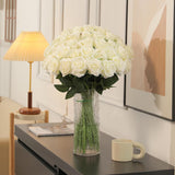 36Pcs Artificial Roses Realistic Fake Flowers Bulk Long Stem Silk Faux Roses Bouquet For Wedding Diy Home Decor Bridal Table Centerpieces Party Arrangements Gifts(White)