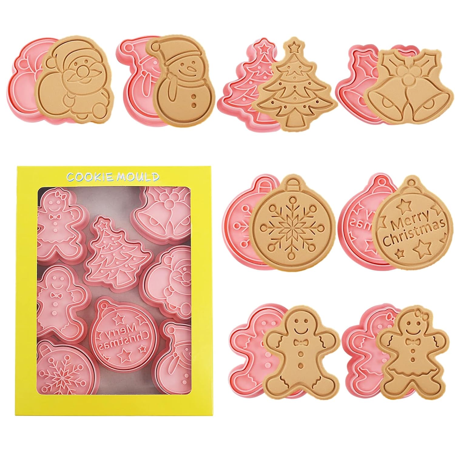 Christmas Cookie Cutter Set, 3D Pressable Mini Christmas Cookie Cutters - Gingerbread Man, Christmas Tree, Santa?Snowman,8 Pcs Stamped Pastry Cutters, For Kitchenbaking Christmas Party Favors