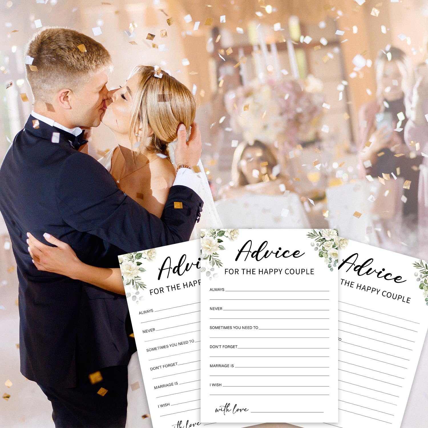 Eucalyptus Bridal Shower Games 30 Guests, Wedding Advice Cards Bridal Games For Showers, White Rose Advice And Wishes For The Mr And Mrs Wedding Engagement Party Activity Supplies/Green-14