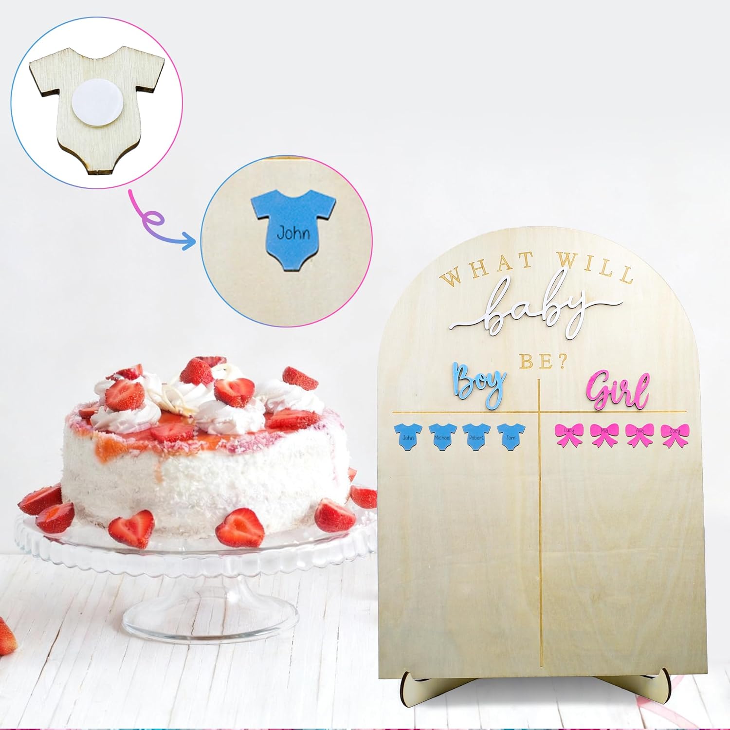 Wooden Baby Gender Reveal Voting Board With Stand, Gender Guessing Game Board With Girl Or Boy Voting Stickers For Gender Reveal Party ?2 Pens Included)