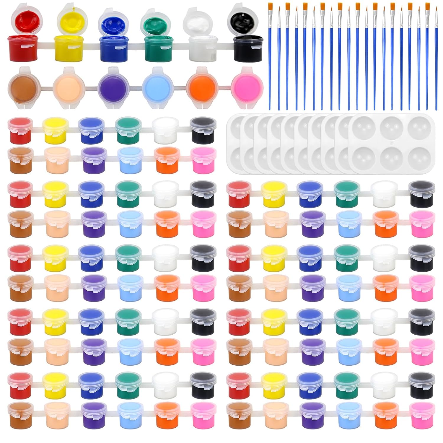 10 Pack Mini Acrylic Paint Set, 150Pcs Paint Strips For Kids Adults Art & Craft Painting, 12 Colors Washable Acrylic Paint Set Bulk For Home Classroom Birthday With Palettes And Brushes