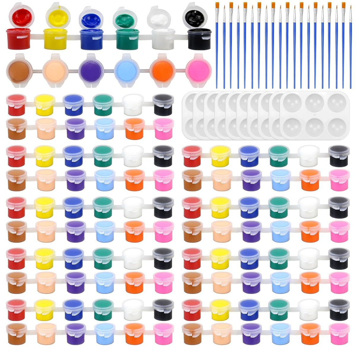 10 Pack Mini Acrylic Paint Set, 150Pcs Paint Strips For Kids Adults Art & Craft Painting, 12 Colors Washable Acrylic Paint Set Bulk For Home Classroom Birthday With Palettes And Brushes