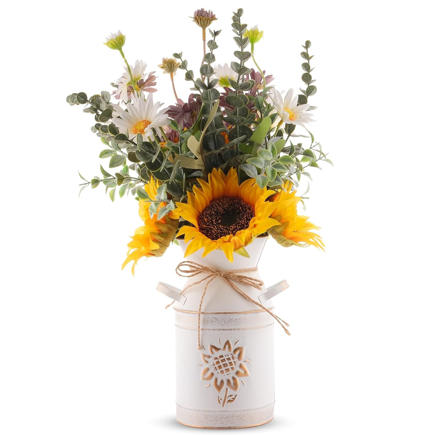 Fake Flowers In Vase,Sunflowers Artificial Flowers Silk Flower Arrangements With Metal Flower Vase Faux Flowers Sunflower Kitchen Decor Yellow Bathroom Decor Sunflower Gifts For Women (Yellow)