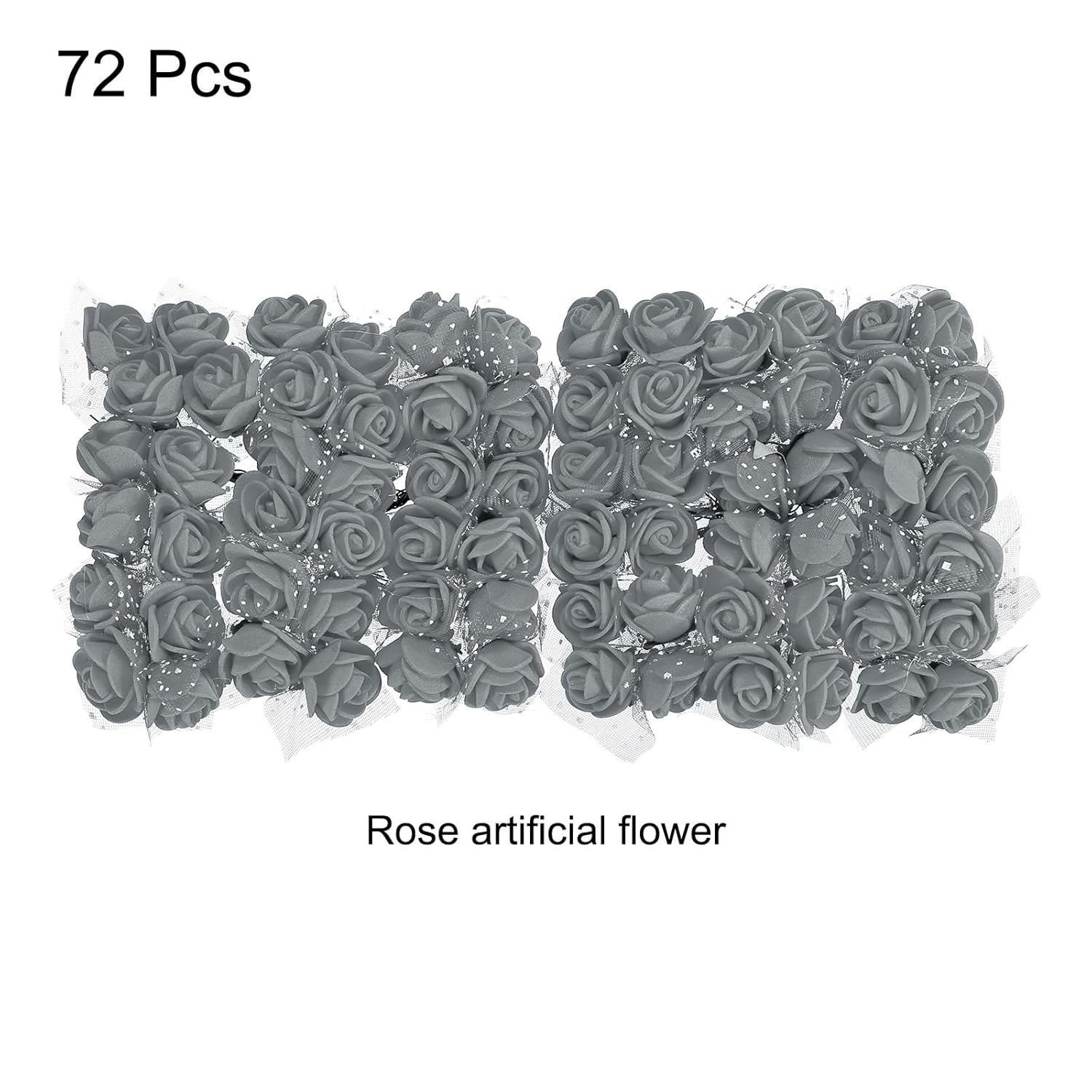 Artificial Rose Flower Heads, Grey Mini Faux Flowers 0.8 Inch-1 Inch For Diy Craft Wedding And Party Decoration Pack Of 72