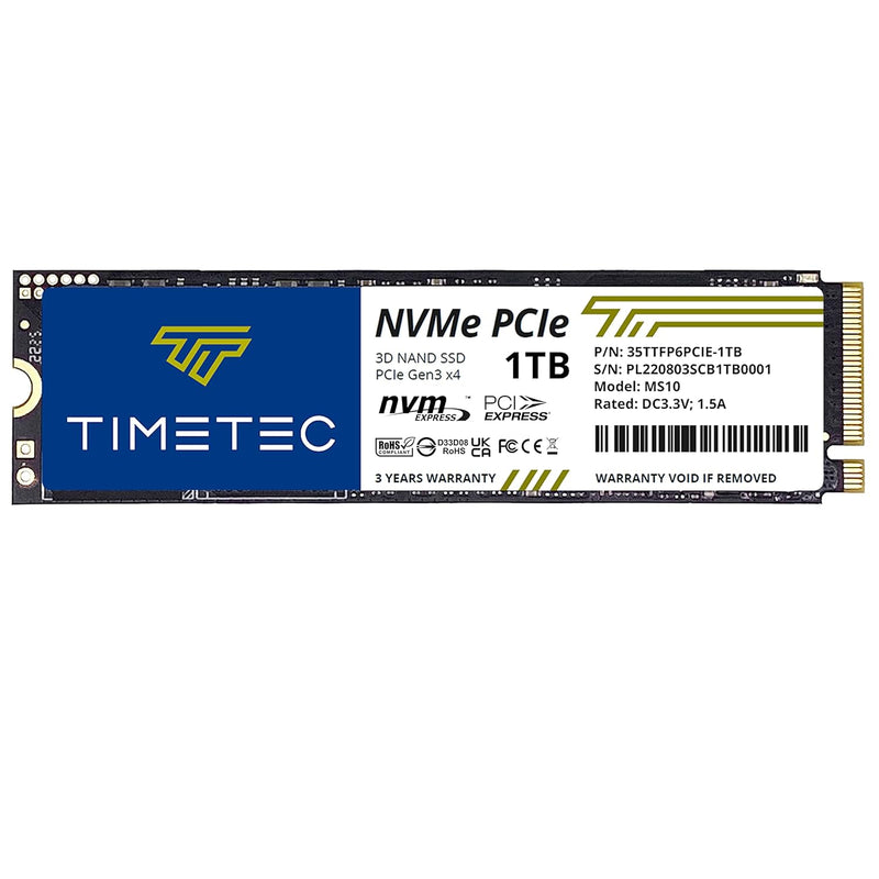 Timetec 1TB SSD NVMe PCIe Gen3x4 8Gb/s M.2 2280 3D NAND TLC 600TBW High Perfor