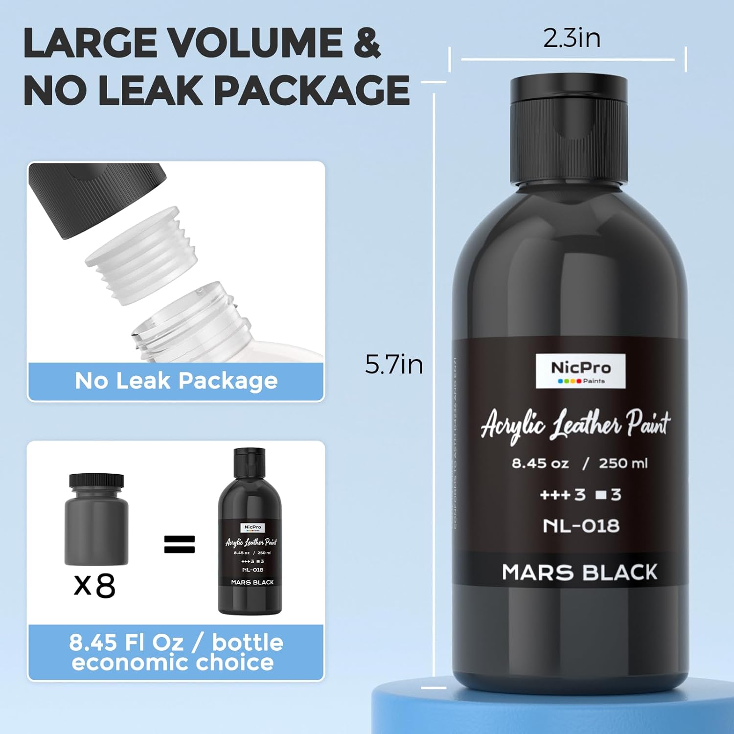 Black Acrylic Leather Paint, 8.45 Oz (250 Ml) Leather Paint For Shoes, Sneakers, Canvas, Furniture, Bags, Fabric, Car Seat, Wallets, Non-Toxic Black Shoe Dye For Diy Crafts Kid Adult