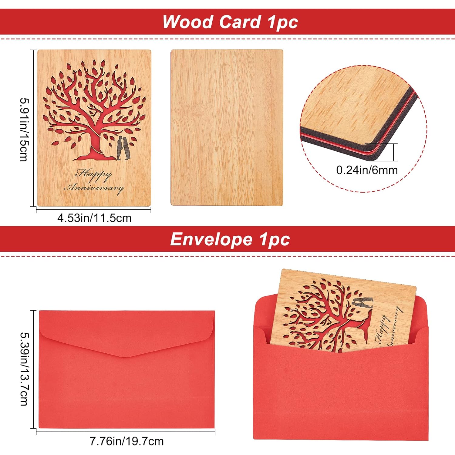 Wedding Anniversary Card, Wood Happy Anniversary Card, Tree Of Life Design, Handmade Wooden Greeting Card Gifts For Weddings Anniversary Mother'S Day Valentine'S Day Birthdays