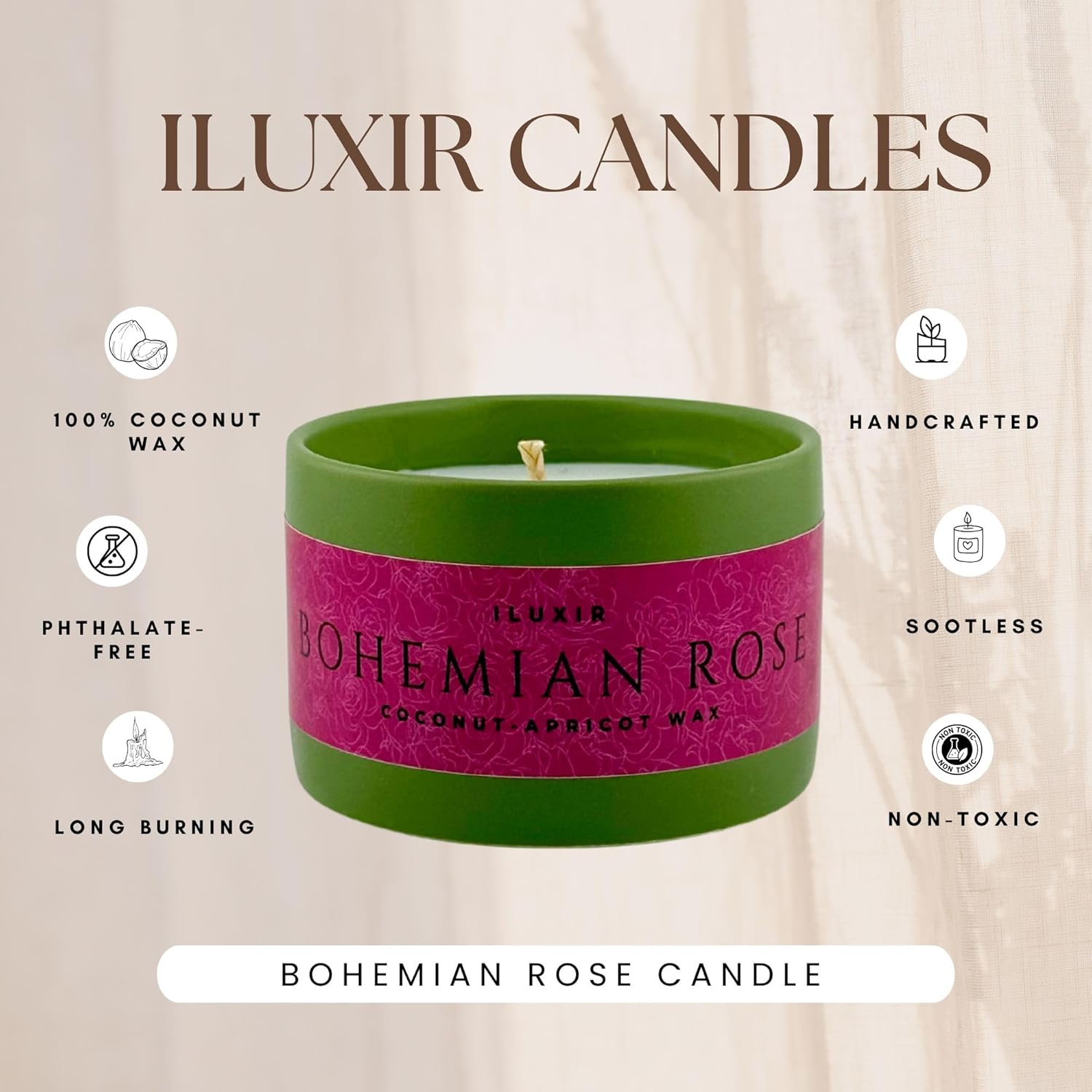 Bohemian Rose Scented Candle Fresh Floral Aroma With Rose Magnolia Patchouli Natural Coconut Wax Long-Lasting Non-Toxic Eco-Friendly Home Office Decor Relaxation Handcrafted Luxury (5 Oz.)