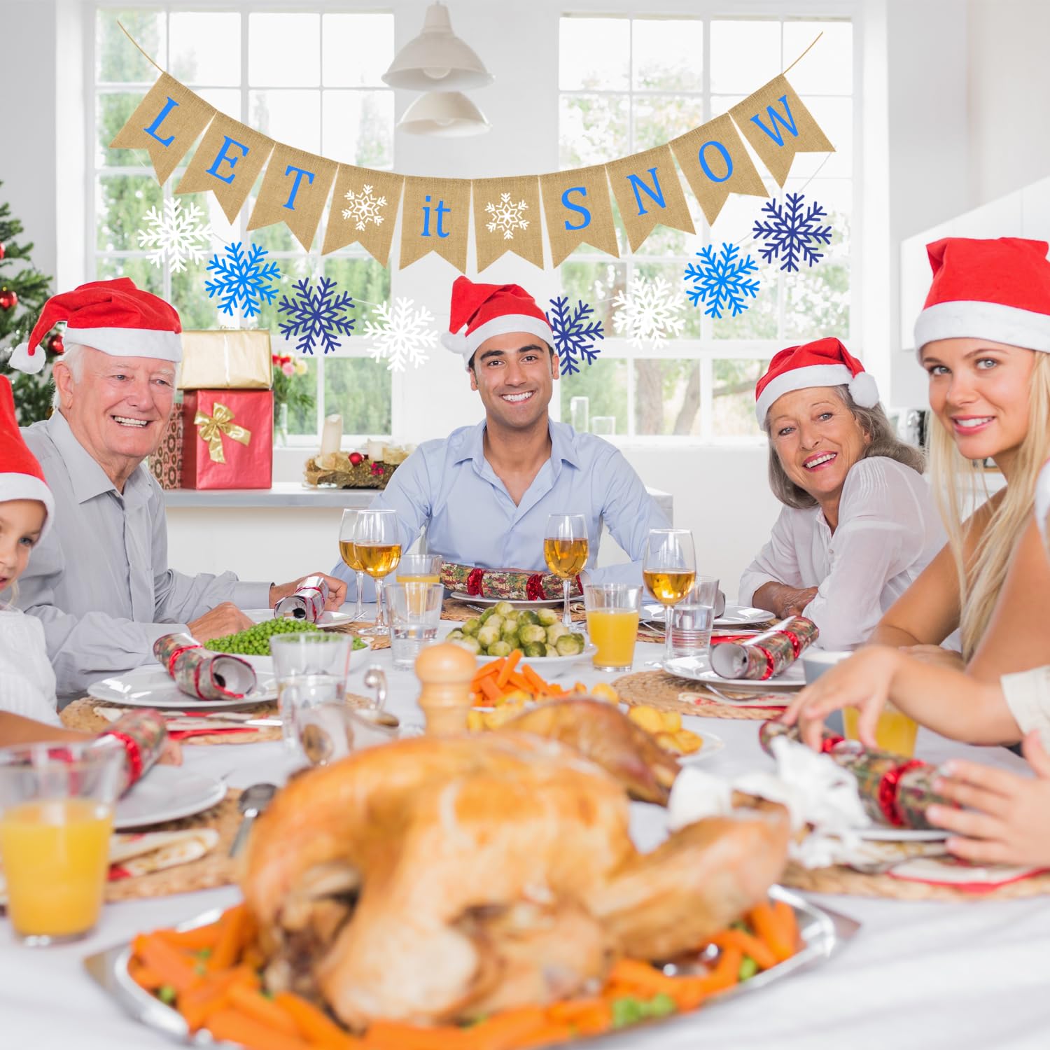 Let It Snow Burlap Banner Winter Snowflake Garland Bunting Xmas Be Merry Bunting Banner Blue White Snowflake Party Banner Merry Christmas Hanging Banner For Holiday Home Fireplace Mantel Decor