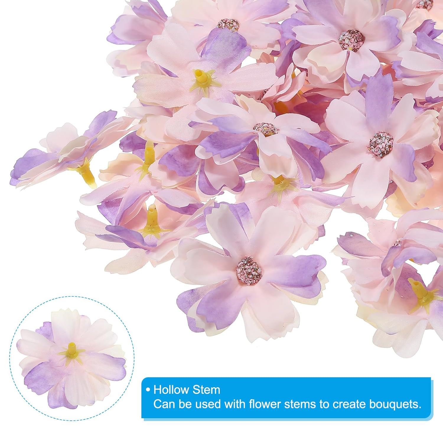 1.77" Artificial Multi-Layered Flower Heads, 50 Pack Silk Multi-Layered Fake Flowers Heads For Wedding Floral Bouquet Decoration Diy Craft Making, Purple White
