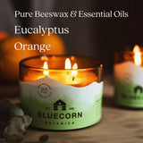 Large 3-Wick Candle, 100% Pure Beeswax With Eucalyptus & Orange Essential Oils, Amber Glass, Soy Free, Clean Burning Candle Wax, Long Lasting, Home Decor, American Made, 8 Oz, 1 Count
