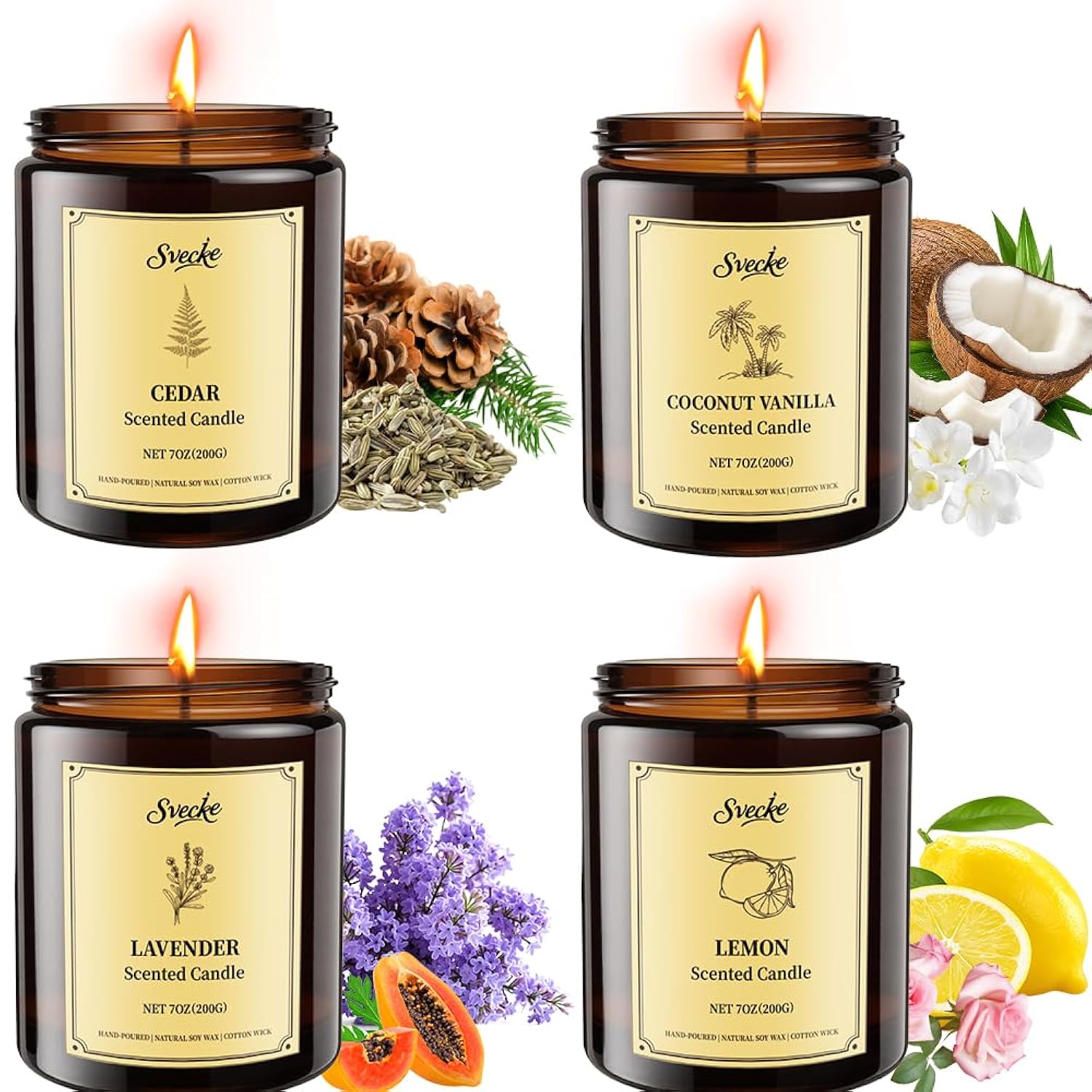 4 Pack 28Oz Scented Candles, Soy Wax Jar Candles, Coconut Vanilla, Cedar, Lemon, Lavender, Scented Candles For Home, Fall Candles For Women, Men, Candle Gift Set